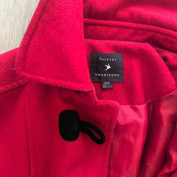 FOREVER21 Red Pea Coat - Picture 2 of 2